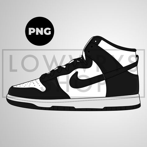 Dunk Drawings, Nike Dunk Drawing, Nike Dunk High Panda, Sneaker Png, Panda Dunks, Panda Drawing, Sneaker Art, Nike Dunk High, Dunk High