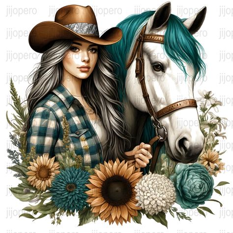 Blonde Cowgirl Art, Cowgirl And Horse Drawing, Western Horse Pictures Cowgirl, Cowgirl Images Clip Art, Horse Png Pictures, Scrapbook Stickers Printable, Create Digital Product, Mural Floral, Great Tattoos