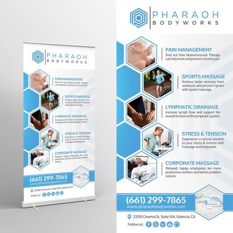 Retractable banner design (36x72) for massage therapy company | Poster contest | 99designs Massage Poster, Retractable Banner Design, Pull Up Banner Design, Rollup Design, Rollup Banner Design, Company Poster, Company Banner, Standee Design, Advertising Graphics