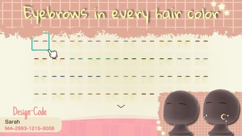 Animal Crossing Eyebrows Code, Acnh Eyebrows And Blush, Acnh Bangs Design, Acnh Brows, Acnh Eyebrow Designs, Animal Crossing Eyebrows, Acnh Hair, Fall Town, Acnh Outfits