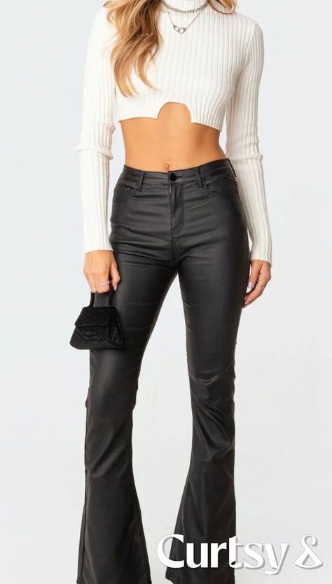 Faux Leather Jeans, Most Comfortable Jeans, Black Leather Pants, Leather Jeans, Flared Jeans, S Models, Cropped Sweater, Flare Pants, Flare Jeans