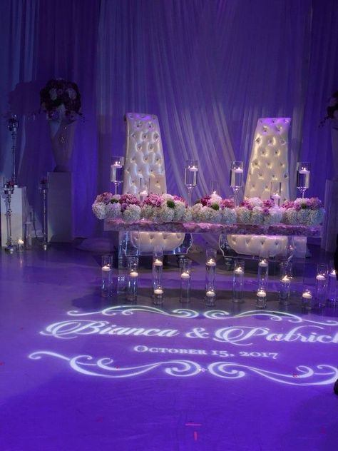 Royalty Wedding Theme, Royal Wedding Decorations, Purple Wedding Reception, Light Projection, Sweetheart Table Wedding, Purple Wedding Theme, Wedding Logo, Winter Wonderland Wedding, Wedding Winter