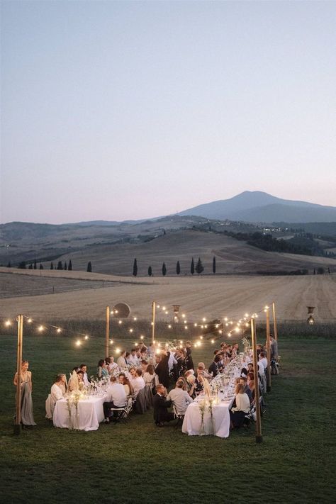 Outdoor Wedding Structures, One Table Wedding, Southern Wedding Aesthetic, Horse Farm Wedding, Open Field Wedding Ceremony, Hay Field Wedding, Large Outdoor Wedding, Thrift Store Wedding, Classy Country Wedding