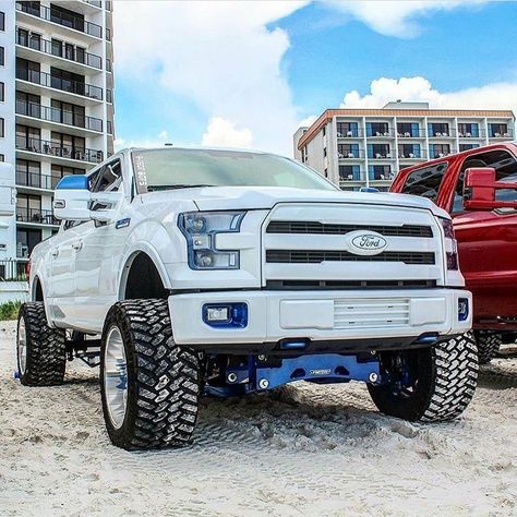 #Ford #F150 #Lifted #Modified white Ford F150 Lifted, F150 Lifted, Jacked Up Truck, Diesel Trucks Ford, Chevy Trucks Silverado, Ford Trucks F150, Built Truck, Custom Wheels, Ford Truck