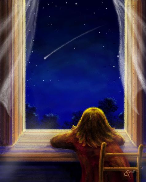 Looking At The Stars Drawing, Shooting Star Painting, Shooting Star Illustration, Shooting Star Drawing, Night Sky Drawing, Number The Stars, Wishing Star, Watch Drawing, Book Illustration Design