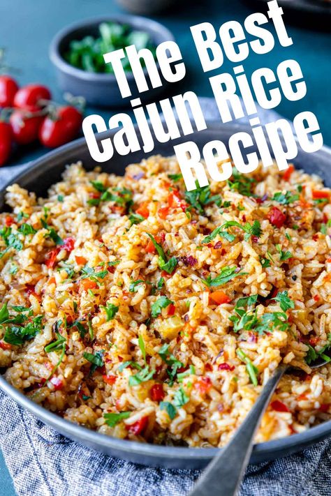 Cajun Side Salads, Cajun Rice Bowl, Sides With Catfish, Jerk Rice Recipes, Southern Dirty Rice Recipe, Healthy Cajun Recipes, Cajun Vegetables Side Dishes, Cajun Rice And Sausage, Cajun Veggies