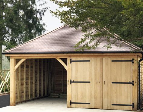 Oak Garage, Open Garage, Timber Frame Garage, Garage Store, Hipped Roof, Room Above Garage, Timber Garage, Carport Sheds, Firewood Shed