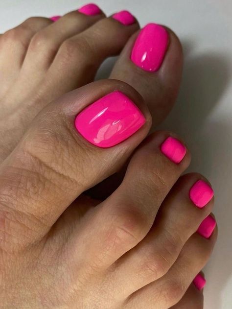 Hot Pink Toes Nails, Pink Acrylic Toe Nails, Bright Pink Toe Nails, Hot Pink Toe Nails, Bright Toe Nails, Pink Pedi, Pedicure Rosa, Toenail Colors, Hot Pink Toes