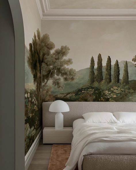 News alert! Our popular Vintage Meadow in light olive now has a complementary ceiling design. The Vintage Sky in beige is the perfect complement to the beautiful Vintage Meadow wall mural. See more at www.belartestudio.com Olive Landscape, Mural Wallpaper Bedroom, Sky Mural, Beige Sky, Landscape Mural, Soft Clouds, Dreamy Design, Luxe Bedroom, Landscape Sky