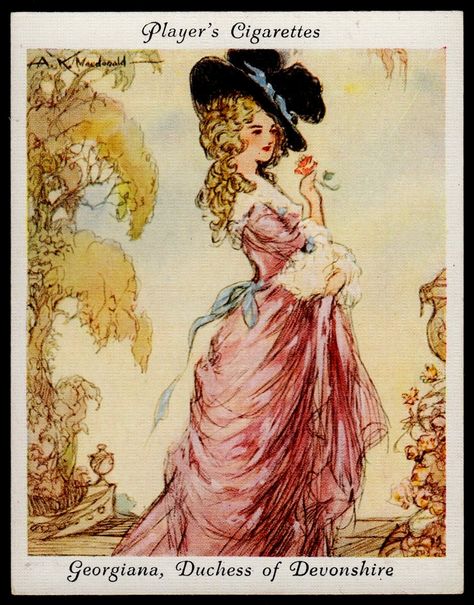 #22 Georgiana Cavendish, Duchess of Devonshire (1757-1806) - Player's Cigarettes "Famous Beauties" (issued in 1937) | Flickr~Photo Sharing! Georgiana Duchess Of Devonshire, Georgiana Cavendish, Duchess Of Devonshire, The Duchess Of Devonshire, Duke Of Devonshire, Giclee Painting, Oui Oui, The Duchess, Marie Antoinette