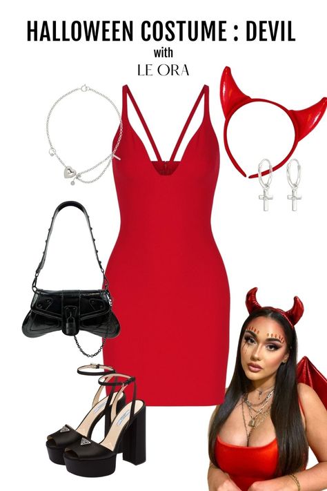 Women Devil Costume, Female Devil Costume, Devil Outfit Halloween, Cool Girl Halloween Costumes, Cool Girl Halloween, Red Devil Halloween Costume, Devil Costume Women, Aesthetic Halloween Costume Ideas, Costume Ideas 2023