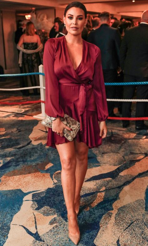 She was joined at the bash by Jess Wright, who looked sensational in a burgundy wrap dress Burgundy Wrap Dress, Revealing Red Dress, Jess Wright, Soft Dramatic, Float Like A Butterfly, Like A Butterfly, Love Island, Poses For Pictures, A Butterfly