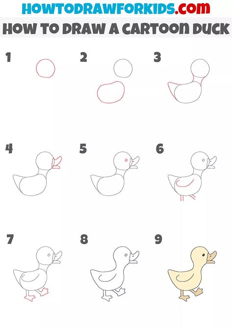 How To Paint A Duck Easy, How To Draw A Duck Step By Step Easy, How To Draw A Duckling, Baby Ducks Drawing, How To Draw A Duck Easy, How To Paint A Duck, Duck And Ducklings Drawing, How To Draw A Cute Duck, Duck Doodle Easy