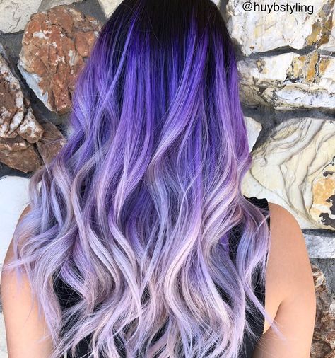 Purple Color Melt Hair, White And Purple Hair, Purple And White Hair, Hair Color Designs, Two Tone Hair Color Ideas, Two Tone Hair Color, Shadow Roots Hair, Lavender Hair Ombre, Purple Blonde Hair