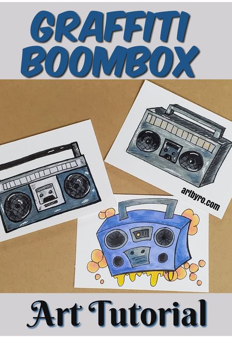 Boombox Drawing, Boombox Art, Graffiti Pens, Learn To Sketch, Easy Drawings For Beginners, Beginner Art, 3d Drawings, Step By Step Drawing, Learn To Draw