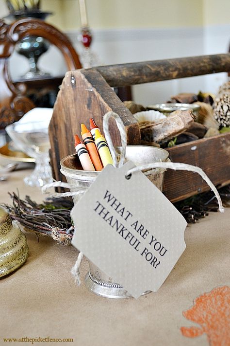 Thanksgiving Tablescape, Corn Husk Flowers and a Linky Party! - At The Picket Fence Cornucopia Centerpiece, Tool Caddy, Paper Tablecloth, Thanksgiving Wishes, Thanksgiving Tablescape, Paper Table, Thanksgiving Traditions, Thanksgiving Tablescapes, Corn Husk