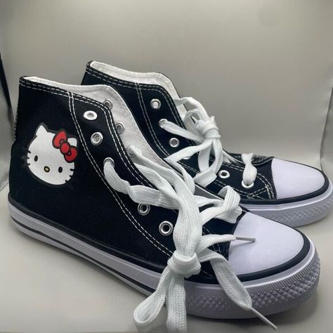 All Sport Lipira Star Size 38 7.5 Hello Kitty High Top Sneakers Black Canvas New Hello Kitty High, Staple Shoes, Disney Vans, Neon Aesthetic, Black Converse, Red Sneakers, Converse All Star, Black Canvas, Work Shoes