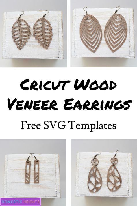 Free SVG templates and tutorial for how to make wood earrings Wood Veneer Earrings Cricut, Cricut Wood Veneer Projects, Wood Veneer Earrings, Veneer Earrings, Veneer Projects, Cricut Maker3, Cricut Wood, Cricut Blades, Svg Templates