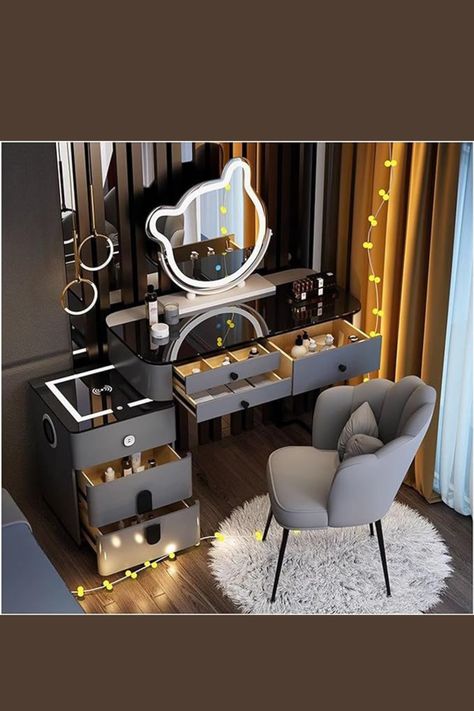 make your dressing table to look beautiful.Vanity Desk Set with Sliding Lighted Mirror & Wireless Charging Station Makeup Dressing Table with 6 Drawers & Cushioned Stool, with 3 Colors LED Light, for Girls Women Bedroom.dressing table design bedrooms | dressing table | dressing table design | dressing table ideas  dressingtabledesign #dressingtable #dressingtabledesignidea #dressingtableideas Bedroom Dressing Table Design, Dressing Table Design Bedrooms, Makeup Vanity Bedroom, Dressing Table Ideas, Dressing Table Mirror Design, Modern Dressing Table Designs, Makeup Dresser, Women Bedroom, Dressing Table Decor