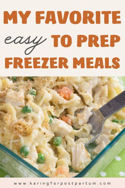 Whether you’re preparing your own family for the arrival of a new little one, or looking to help out a new mom, these make ahead freezer meal recipes are for you! Preparing food before the baby comes, can allow you to nourish yourself as you care for your new baby. Check out these quick and easy freezer meals for postpartum recovery! Post by Karrie Locher. Frozen Meal Recipes Dinners, Easy Make Ahead Freezer Meals Dinners, Postpartum Meal Planning, No Prep Freezer Meals, Easy Freezer Recipes, Chicken Noodle Freezer Meal, Freezer Dinners Make Ahead For 2, East Freezer Dinner, Freezer Pasta Meals Make Ahead