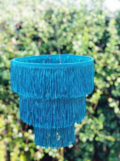 Trendy Fringe Chandelier DIY Tutorial - Creatively Beth Yarn Chandelier, Fringe Chandelier, Chandelier Diy, Trendy Fringe, Faux Cactus, Denim Pillow, Diy Chandelier, Family Crafts, Fringe Trim