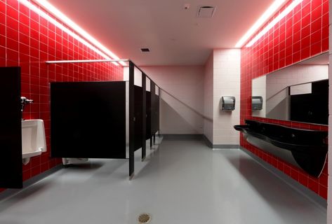 Biloxi Jr, High School American Olean Bathrooms Modern School Bathroom, High School Bathroom Makeover, School Toilet Design Ideas, Boarding School Bathroom, High School Bathroom, School Bathroom Stall Aesthetic, Luxury School Bathroom, Toilet Boys, School Dr