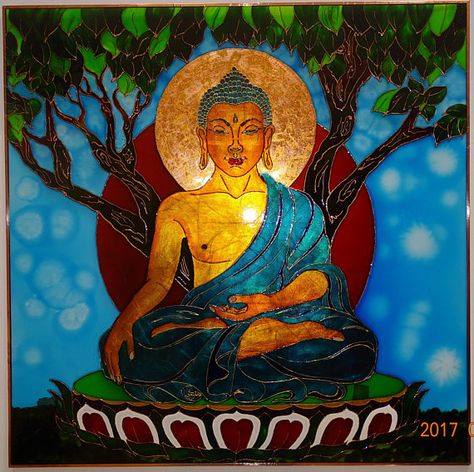 Buddha glass painting Buddha Glass Painting, Sacred Places, Glass Painting, A Tree, Stained Glass, Glass Art, Novelty Christmas, Christmas Ornaments, Handmade Gift