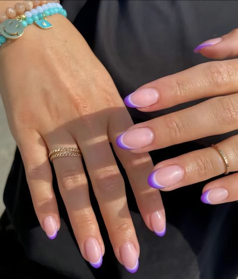 French Purple Tip Nails, Purple French Nails Tips, Light Purple Nails French Tip, French Tip With Purple, Light Purple Nails With Design, French Manicure With Purple, Purple Tips Nails, Light Purple French Tip Nails, Lavender French Tips