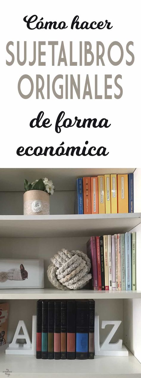 Como hacer sujetalibros originales de forma económica · Via www.sweethings.net Homemade Book Ends, Diy Book Ends Dollar Stores, Diy Bookends Easy, Book End Ideas, Diy Book End, Book Ends Ideas, Creative Bookends, Bookend Ideas, Homemade Bookends