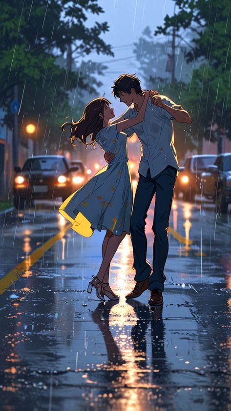 Cartoon Lovers Couple, Romantic Wallpaper Backgrounds, Lovers Wallpaper Couple, Romantic Artwork Couple, Couple Cartoon Romantic, Rainy Day Couple, Fantasy Couple Romantic, Cute Anime Couple, Couple In Rain