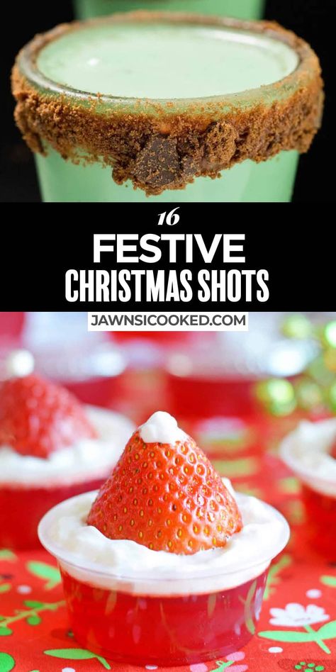 16 Festive Christmas Shots for your Holiday Party- from fun and festive shooters to tasty jello shots and pudding shots! Christmas Pudding Shots, Simple Alcoholic Drinks, Christmas Shots Alcohol, Holiday Shot Recipes, Easy Shot Recipes, Christmas Vodka, Christmas Cocktail Recipes, Shots Alcohol Recipes, Christmas Jello Shots