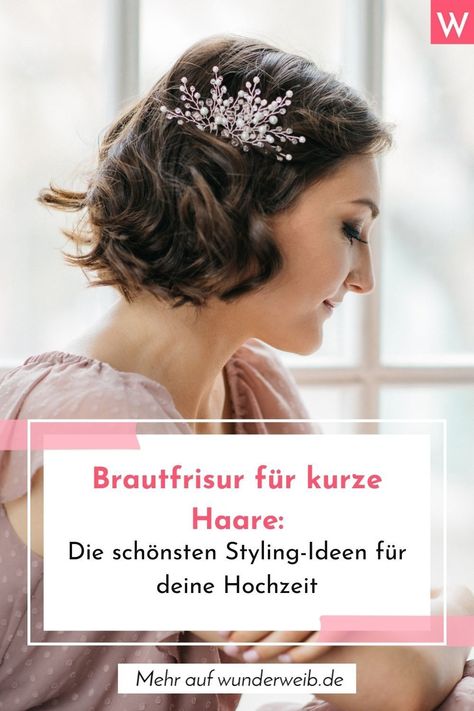 Du hast kurze Haare, heiratest bald und suchst nach Inspirationen für Brautfrisuren? Dann bist du hier genau richtig. Wir haben traumhafte Ideen für Hochzeitsfrisuren, die du mit kurzen Bob-Frisuren, Pixie-Cuts oder extremen Kurzhaarfrisuren tragen kannst. #braut #brautfrisur #hochzeitsfrisuren Collage mit Wunderweib.de und DragonFly/iStock Curly Bobs, Short Bride, Pixie Cuts, Bride Hairstyles, Curly Bob, Bridal Hair, Band, Hair Styles, Van