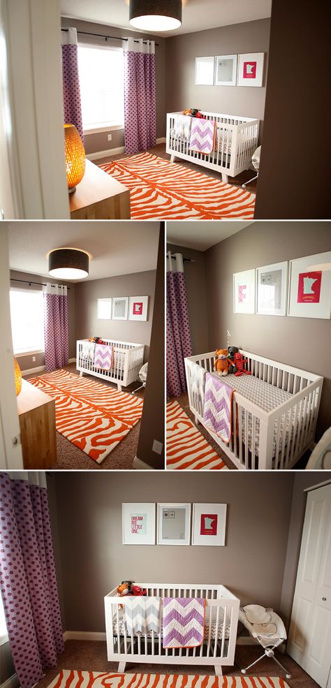 a simple and clean baby room. I think this will be my inspiration but change the colors Orange Baby Room, Babyletto Crib, Orange Nursery, Baby Room Colors, Orange Baby, Purple And Orange, Nursery Colors, Clemson Tigers, Pretty Colors