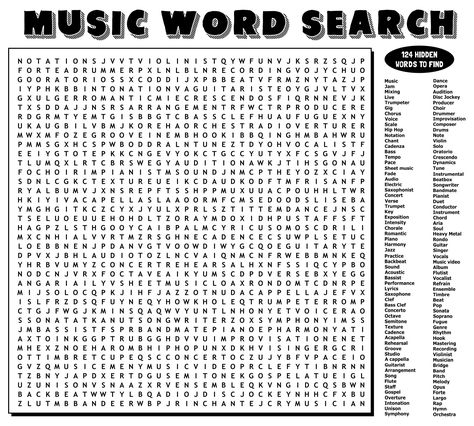 Word Search Printables Difficult, Hard Word Search Free Printable, Word Search Aesthetic, Adult Word Search Printables, Homeschool Templates, Hard Word Search, Difficult Word Search, Music Word Search, Word Search For Adults