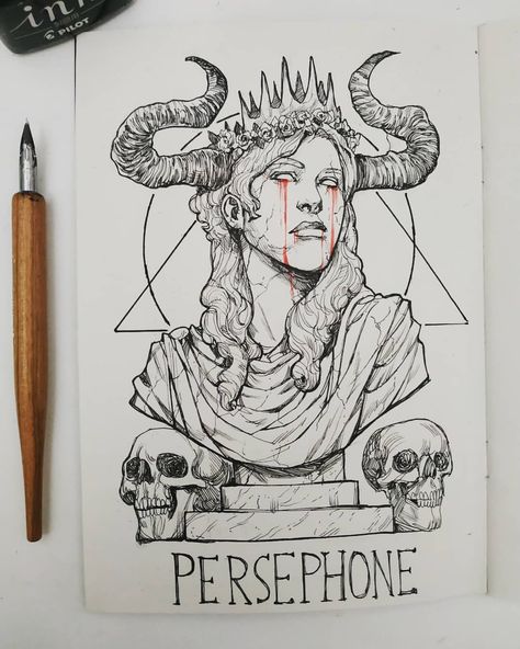 • Inktober Day 10: Persephone • . As expected inspiration completely left me so I had to abandon my personal inktober list (for a while at least) sssooo it will be random scribbles and stuff with prompts all around the internet the next days 😪😪😪 . . . . . . . #drawing #draw #drawingoftheday #sketch #sketchbook #sketchart #sketchoftheday #goth #inktober2018 #inktober #comic #comicart #ink #blackandwhite #illustration #art #artsy #artoftheday #ink #penandink #digitalart #instaart #artstagram # Persephone Sketch, Persephone Drawing, Inktober List, Random Scribbles, Deity Art, Greek Drawing, Persephone Art, Creating A Bullet Journal, Hades And Persephone