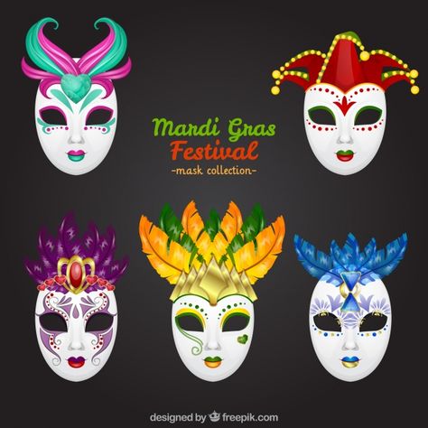 Mardi gras mask festival set Free Vector | Free Vector #Freepik #freevector #party Maskara Festival, Masskara Festival, Festival Mask, Mardi Gras Festival, Mardi Gras Mask, Set Free, Mardi Gras, Halloween Wreath, Carnival