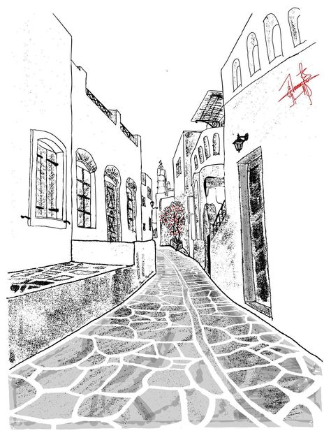 the pavement in front of my house (sketch using pen and pencil) Pavement Drawing, Simple House Drawing, Pen And Pencil, House Sketch, House Drawing, Paros, Simple House, My House, Louvre