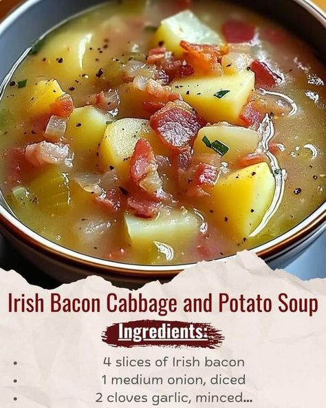 Irish Potato Cabbage Soup, Irish Cabbage And Potatoes Soup, Bacon Cabbage Potato Soup, Irish Bacon Cabbage And Potato Soup, Cabbage And Potato Soup, Honey Pepper Chicken, Bacon Cabbage, Cabbage Potato Soup, Irish Potato Soup