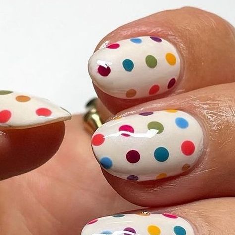 essie on Instagram: "these polka dot nails are so satisfying 😍 @nailsbymh" Pocodot Nails, Rainbow Polka Dot Nails, Nails Dots Designs, Green Polka Dot Nails, Nail Designs With Dots, Polka Dots Nails, Polka Dot Nail Designs, Dot Nail Designs, Polka Dot Nail Art