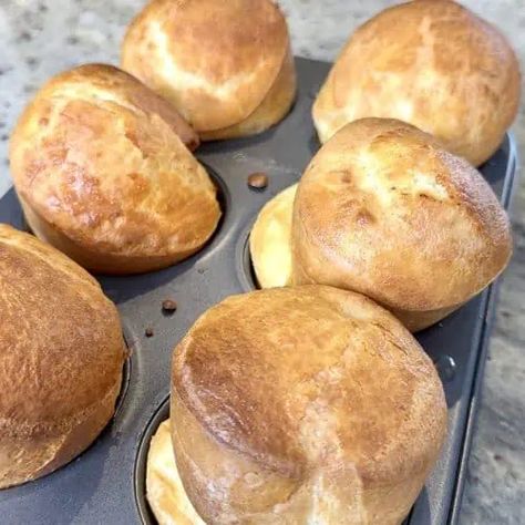 4 Ingredient Popover Recipe! - Minoo Makes Stuff 4 Ingredient Popovers, Popover Recipe, Egg Replacer, Fruit Compote, Big Breakfast, Flax Egg, Bread Buns, Bread Bun, 4 Ingredient