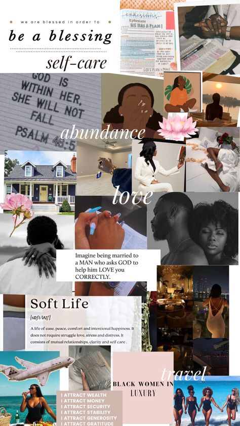 Melanin Vision Board, Vision Board 2023 Black Women, Vision Board Manifestation Black Women, Vision Board With God, Books On Self Love, Vision Board Manifestation Love, Black Love Vision Board, Godly Vision Board Ideas, Black Woman Vision Board Aesthetic