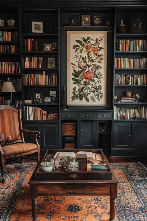 Elegant Dark Academia Home Decor: 15 Ideas & Tips Victorian Bookshelf Aesthetic, Victorian Bookshelf, Elegant Dark Academia, Small Home Library Ideas, Academia Aesthetic Room, Dark Academia Aesthetic Room, Academia Home Decor, Dark Academia Home Decor, Home Library Office