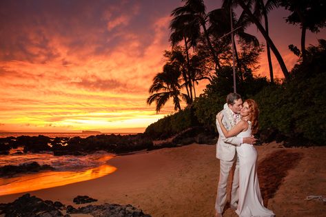 A Breathtaking Sunset Wedding in Hawaii. Bride & Groom say I do on a secluded Maui Beach at Sunset. #maui #hawaii #beachwedding #wedding #elope #elopement #popupwedding #sunset #Tropical #destionationwedding Hawaii Bride, Maui Beach Wedding, Maui Destination Wedding, Maui Elopement, Sunset Tropical, Sunset Beach Weddings, Hawaii Beach Wedding, Hawaii Destinations, Hawaiian Sunset