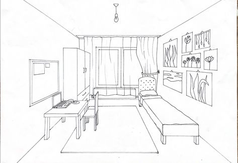 Tek kaçışlı perspeketif oda çizimi Furniture Sketch, Student Drawing, Interior Sketch, Bojack Horseman, Architecture, Drawings, Quick Saves