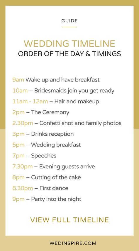 Wedding Day Timings UK - While no two weddings are the same, there are some general formalities that most weddings tend to adhere to. In order to help couples plan their wedding day order of events, we’ve broken the big day into the following key moments, including considerations to include. Timings can vary, this is just a guide based on a 2pm ceremony: Wedding Timeline 1pm Ceremony, Wedding Day Timeline 2pm Ceremony No First Look, 2pm Wedding Ceremony Timeline, Wedding Day Schedule Uk, Wedding Timeline Day Of 1pm Ceremony, 1pm Wedding Ceremony Timeline, 2pm Ceremony Wedding Timeline, Wedding Timeline Day Of 2pm Ceremony, Wedding Day Timeline 2pm Ceremony