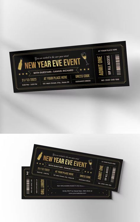 New Year Event Ticket Design AI, EPS, PSD Event Ticket Design, Ticket Design Template, Event Ticket Template, Mothers Day Dinner, Party Tickets, Ticket Design, Ticket Template, New Year’s Eve, City State