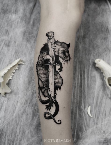 Rat tattoo! #tattoo #inspiration #rattattoo #animal #tattoo Rat Tattoo, Etching Tattoo, Rabbit Tattoos, Creepy Tattoos, Tattoo Portfolio, Diy Tattoo, Badass Tattoos, Dark Tattoo, Aesthetic Tattoo