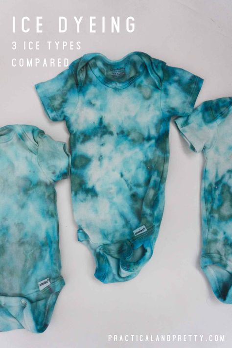 In this tutorial I show you and walk you through the steps to get an amazing ice dye effect. I used onesies but this will work on any natural fiber! Monochrome Tie Dye, Ice Dye With Liquid Dye, Tye Dye Onesie Diy, Tie Dye Onesie Diy, Tie Dye Onesie, Ty Dye, Diy Tie Dye Techniques, Tie Dye Patterns Diy, Fabric Dyeing Techniques