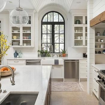 Arch Window over Farmhouse Sink Kitchen Backsplash Window, Backsplash Window, Window Over Kitchen Sink, Kitchen Rugs Sink, Over Kitchen Sink, Dining Room Renovation, Kitchen Transitional, Gorgeous Kitchens, Transitional Kitchen