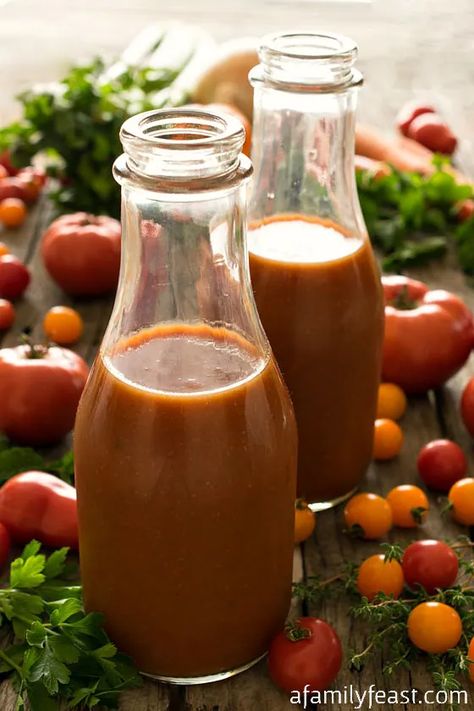 Nautical Mary - A Family Feast® Juice Canning Recipes, Homemade Tomato Juice, Italian Tomato Sauce, Dinner With Ground Beef, Family Feast, Vegetable Juice, Family Dinner Recipes, Tomato Juice, Sauce Tomate